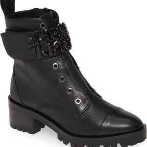 KARL LAGERFELD PARIS Pippa Crystal Embellished Platform Combat Boot size 6.5